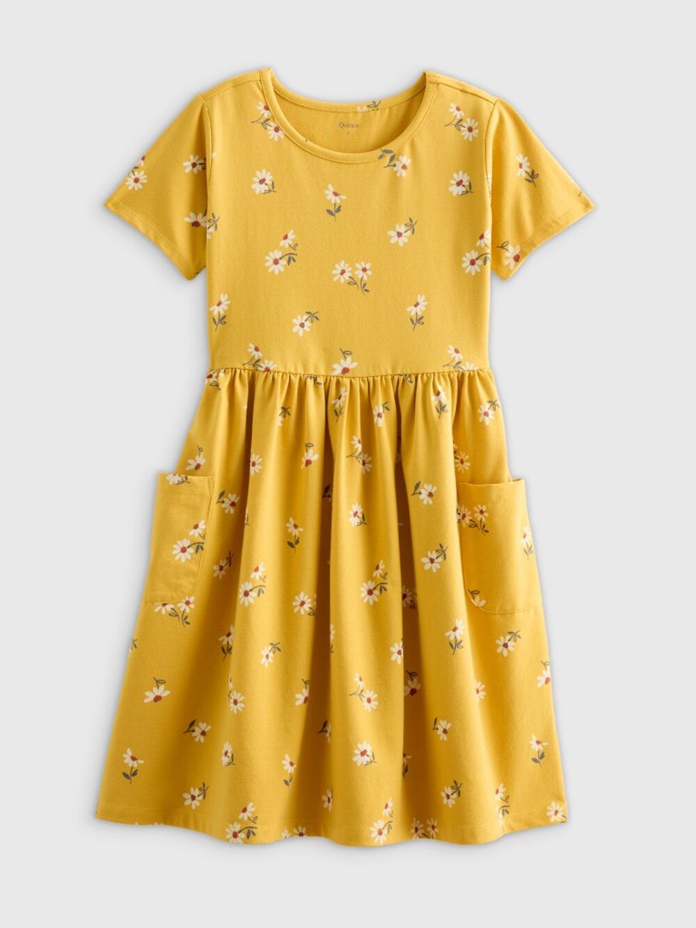 Quince Girls Organic Cotton Fit and Flare Pocket Dress in Yellow Daisy 7